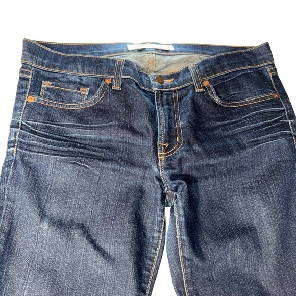 J BRAND Women's Sz 32X32 Dk Blue Denim Jeans Straight Leg Low Rise Whiskering - Picture 4 of 14